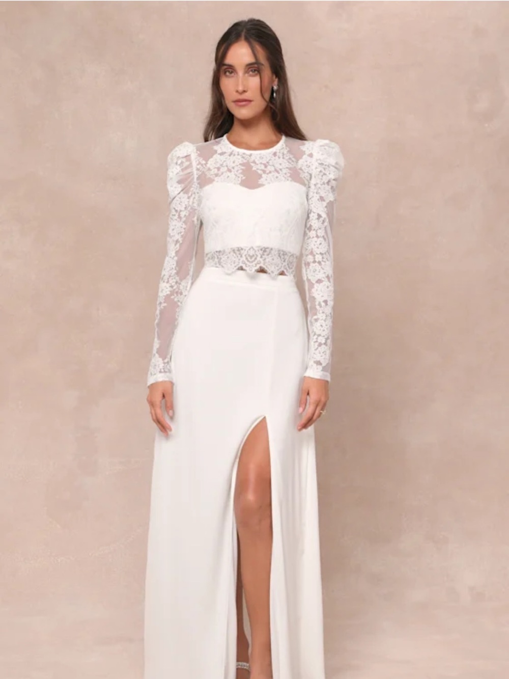 Heavenly Promise White Sheer Lace Two-Piece Maxi Dress
